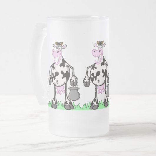 LUSTIGE KUH "TASSE " MATTGLAS BIERGLAS (Vorderseite Links)