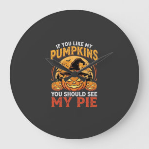 Lustige Kürbisse Halloween-Pie-Design_1 Große Wanduhr