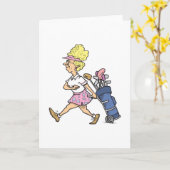 lustige Lady Golfer Cartoon Grafik Karte (Gelbe Blume)
