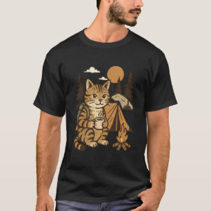 Lustige Lagerfeuer-Katze Camping T-Shirt