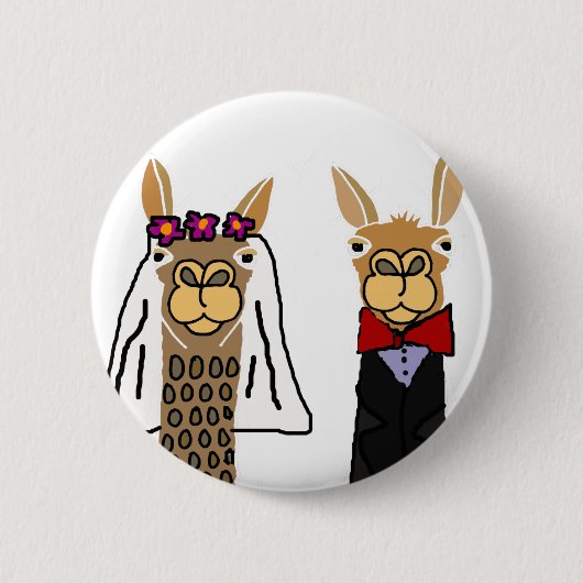 Lustige Lama-Braut-und Bräutigam-Hochzeits-Kunst Button (Vorderseite)