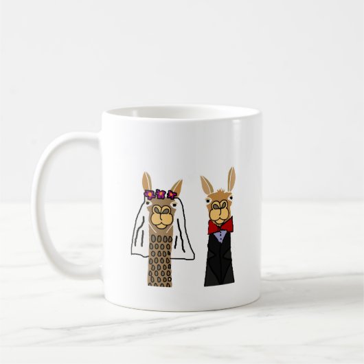 Lustige Lama-Braut-und Bräutigam-Hochzeits-Kunst Kaffeetasse (Links)