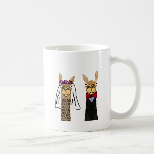 Lustige Lama-Braut-und Bräutigam-Hochzeits-Kunst Kaffeetasse (Rechts)