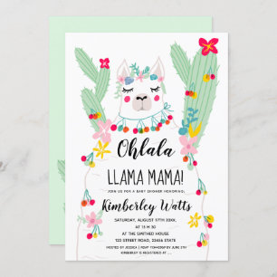 Lustige Lamakaktusillustrations-Fiesta-Babyparty Einladung