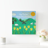 lustige landschaftliche Darstellung niedlicher Sch Quadratische Wanduhr (Zuhause)