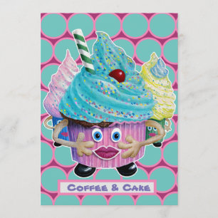 Lustige, lässige Freunde, Familientorte und Kaffee Einladung