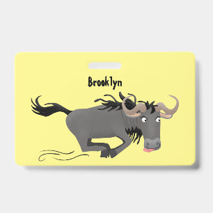 Lustige laufende Cartoon-Illustration einer Gnus Ausweis