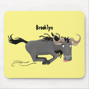 Lustige laufende Gnus Cartoon-Illustration Mousepad