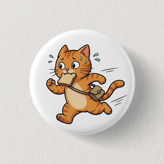 Lustige Laufkatze Mit Brot-Button Button (Vorderseite)