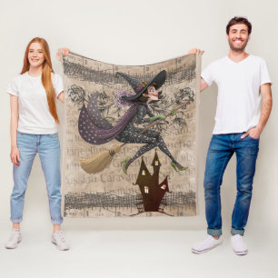 Lustige Launische Hexe auf Besen Fleecedecke