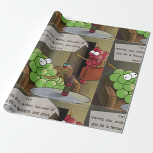 Lustige Lebensmittel-, Wein- und Ehe-Comic über ei Geschenkpapier