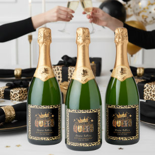 Lustige Leopard Birthday Queen Fünfzigster Geburts Schaumweinetikett