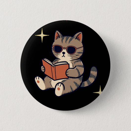 Lustige Lesekatze Button (Vorderseite)