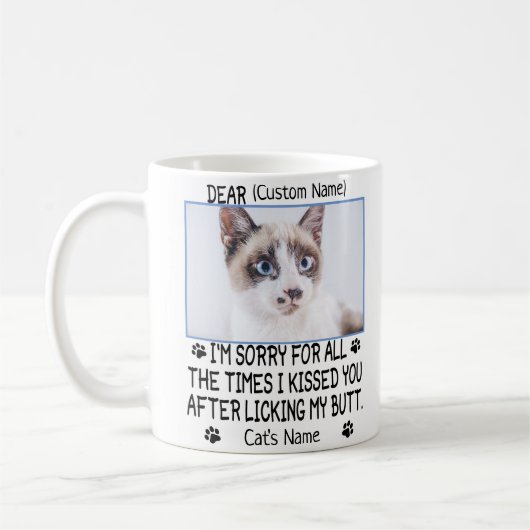 lustige Liebkatze , Personalisiertes Foto und Name Kaffeetasse (Links)