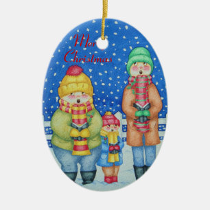 lustige Liedsänger im Schneeweihnachten entwerfen Keramik Ornament