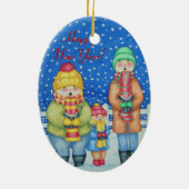 lustige Liedsänger im Schneeweihnachten entwerfen Keramik Ornament (Hinten)