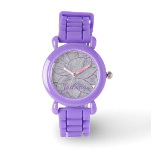 Lustige lila Blumen Silikon Personalisierte Kinder Armbanduhr