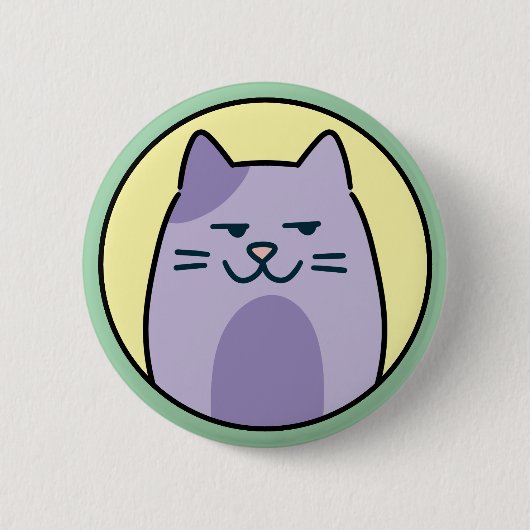 Lustige lila Katze mit seitlichem Blick Button (Vorderseite)