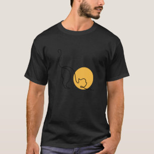 Lustige Linie schwarze Katze T-Shirt