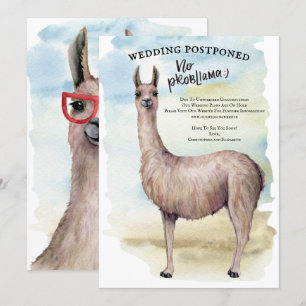 Lustige Llama-Aquarell-Hochzeit verschoben Einladung