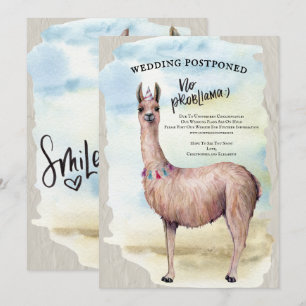 Lustige Llama-Hochzeit verschoben Datum geändert Einladung