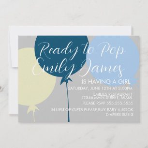 Lustige Luftballons Blau Junge Baby-Party Einladung