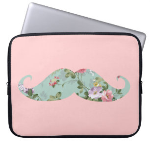 Lustige Mädchen Vintage Rot Rosa Blumen Schnurrbar Laptopschutzhülle
