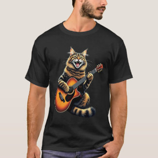 Lustige Maine Coon Katze spielt Gitarre Design für T-Shirt