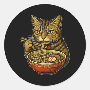 Lustige Manga-Katze, die Ramen-Suppe isst Neko Ota Runder Aufkleber