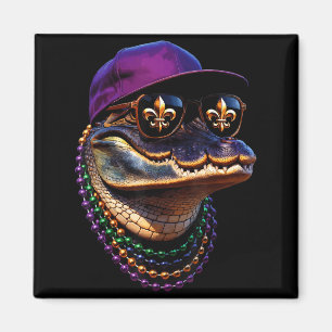 Lustige Mardi Gras Alligator Louisiana Grafik Kuns Magnet