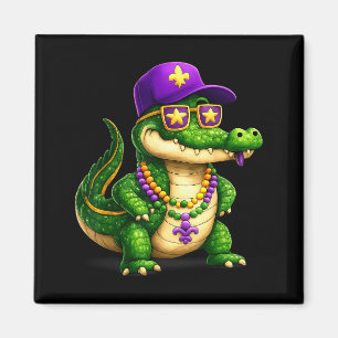 Lustige Mardi Gras Alligator Perlen Karneval Feier Magnet