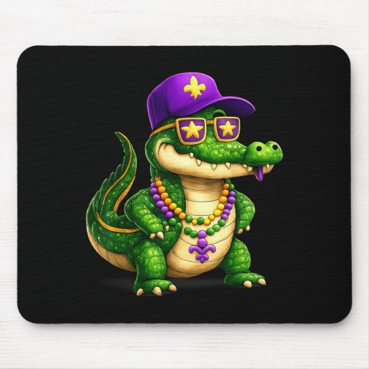 Lustige Mardi Gras Alligator Perlen Karneval Feier Mousepad (Vorne)