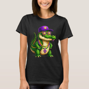 Lustige Mardi Gras Alligator Perlen Karneval Feier T-Shirt