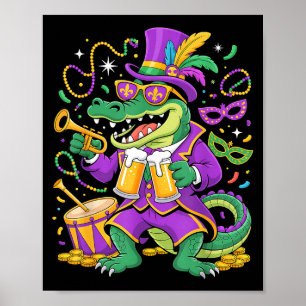 Lustige Mardi Gras Alligator Trinkperlen Männer Fr Poster