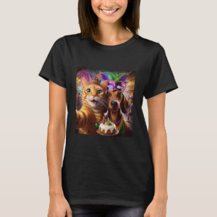 Lustige Mardi Gras Katze Dachshund Selfie Truppe T-Shirt