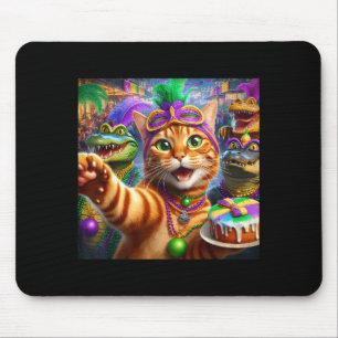 Lustige Mardi Gras Selfie Katze Alligator Krokodil Mousepad