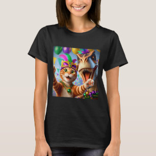 Lustige Mardi Gras Selfie Katze Dinosaurier Zitat  T-Shirt