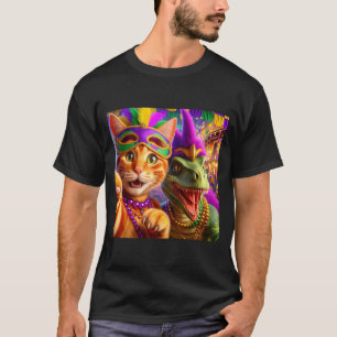 Lustige Mardi Gras Selfie Katze Dinosaurier Zitat T-Shirt