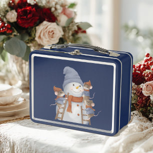 Lustige Mäuse schmücken einen Weihnachtsschnee Met Metall Brotdose