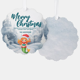Lustige Meerjungfrau Frohe Weihnachten Baum Schnee Ornament Karte