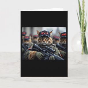Lustige Mega-Katze mit Gewehr - Humorvoller Donald Karte