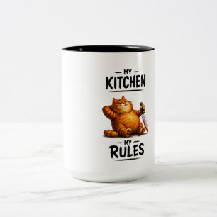 Lustige Meine Küche Meine Regeln Orange Katze mit  Zweifarbige Tasse