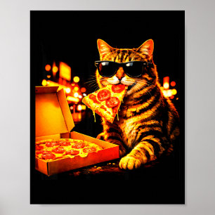 Lustige Meme-Katze Meme mit Sonnenbrille isst Pizz Poster