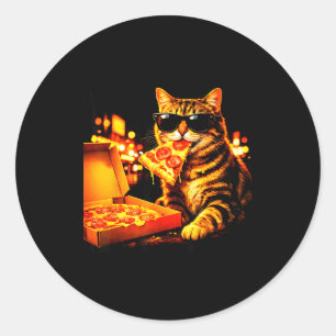 Lustige Meme-Katze Meme mit Sonnenbrille isst Pizz Runder Aufkleber