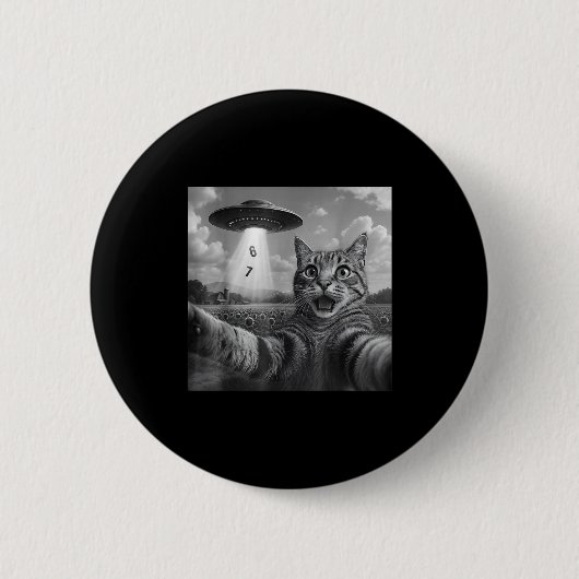 Lustige Meme-Katze Selfie Sechs Sieben Retro-Katze Button (Vorderseite)