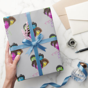 Lustige-Menschen-Ballon-Gruppe auf Grau Geschenkpapier