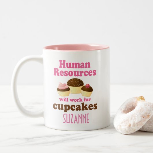 Lustige menschliche Betriebsmittel-personalisierte Zweifarbige Tasse (Mit Donut)