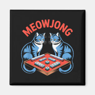 Lustige Meowjong-Katzen spielen Mahjong-Steine hum Magnet