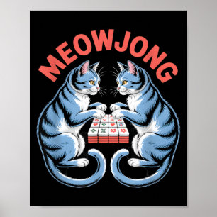 Lustige Meowjong-Katzen spielen Mahjong-Steine Hum Poster
