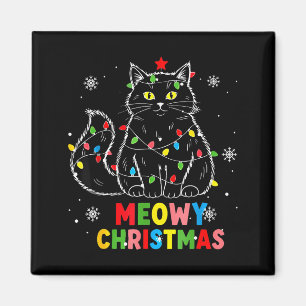 Lustige Meowy Weihnachten Xmas Lichter Schwarze Ka Magnet